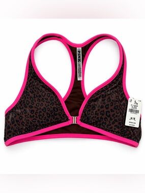 PINK Victoria's Secret Women's Hot Pink Trim Leopard Print Swim Top
